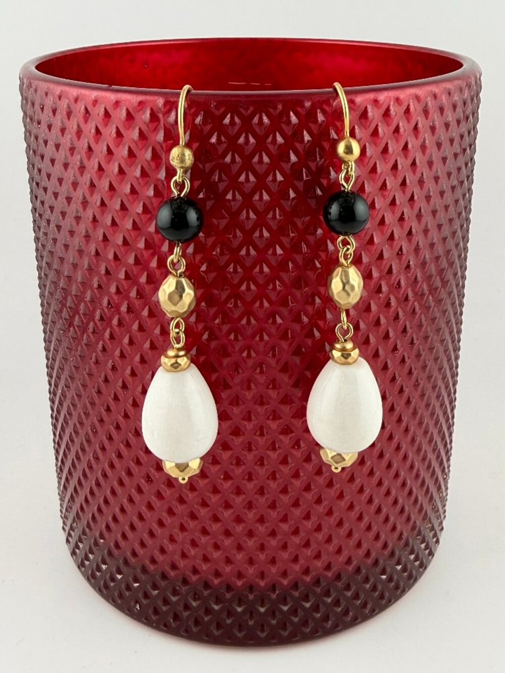 Artisan White Stone & Black Onyx Style Dangle Earrings